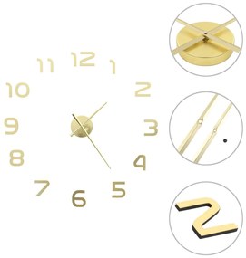 vidaXL Relógio de parede 3D com design moderno 100 cm XXL dourado