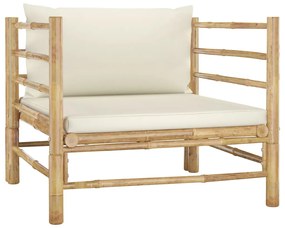 vidaXL Sofá de jardim em bambu com almofadões branco nata