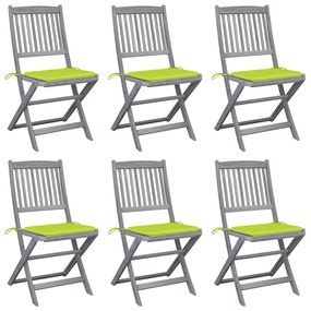 vidaXL Cadeiras exterior dobráveis c/ almofadões 6 pcs acácia maciça