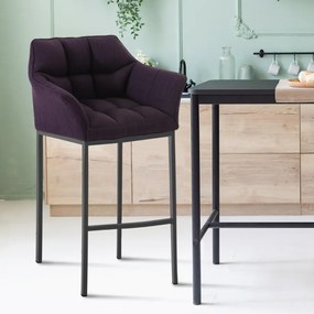 Banco de bar Damaso em tecido e com estrutura preta 64 x 110 x 48 cm Roxo