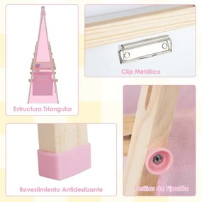Cavalete de madeira para crianças ajustável com quadro negro e branco, rolo de papel e ímanes, natural e rosa