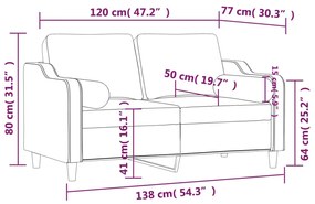 Sofá 2 lug. +almofadas decoração 120cm tecido cinza-acastanhado