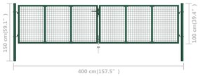 Portão de jardim em rede 400x100 cm aço verde