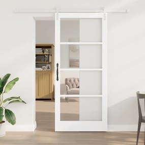 vidaXL Porta Deslizante com Conjunto de Ferragens "ORKDAL" Madeira Sólida Branca &amp; Vidro