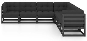 7 pcs conjunto lounge de jardim c/ almofadões pinho maciço