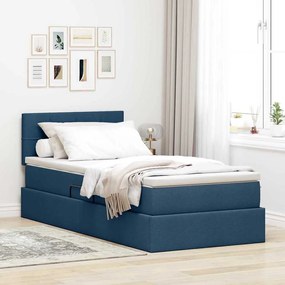 vidaXL Cama com arrumação e LED com colchão Azul 90 x 200 cm tecido