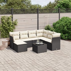 8 pcs conjunto sofás de jardim com almofadões vime PE preto