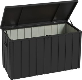 Outsunny Baú de Armazenamento Exterior em Aço com 4 Rodas 2 Pegas e Tampa com Ranhura para Cadeado 125,5x61,5x70 cm Cinzento Escuro | Aosom Portugal