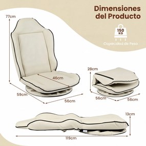 Cadeira de Chão Giratória, 59 x 56 x 77 cm, Encosto Ajustável em 5 Posições, Bege