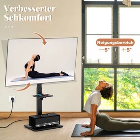 Suporte para TV de 32-70 polegadas para televisores planos e curvos de até 45 kg, pés de suporte para TV ajustáveis em altura de 108-132 cm com 2 toma