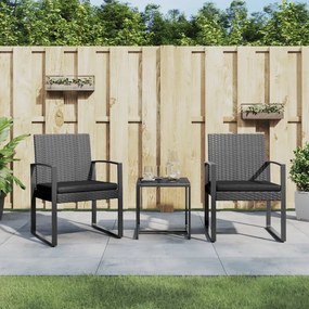 vidaXL 3 pcs conj. jantar p/ jardim c/ almofadões vime PP cinza-escuro