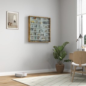 Vitrine para coleção, vitrine de parede, 80 x 9,5 x 83 cm, 6 prateleiras com altura ajustável, 2 portas de correr em vidro branco, castanho rústico