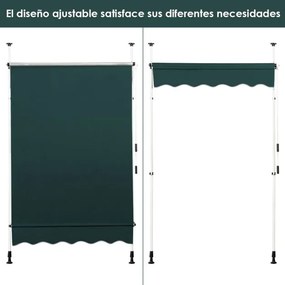 Toldo Telescópico e Retrátil 150 cm Resistente aos Raios UV Impermeável com Manivela Altura Regulável para Janela Varanda Jardim Verde