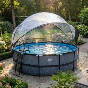 Piscina redonda Stone ø427x122cm com bomba de filtro de areia e cobertura cúpula - cinzenta