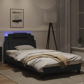 Estrutura de cama c/ luzes LED 100x200cm couro artificial preto