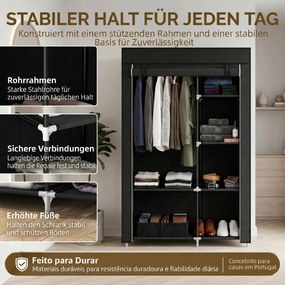 Guarda roupa de Tecido Dobrável com 6 Prateleiras e 1 Barra de Pendurar para Dormitório Vestidor 103x43x162,5 cm Preto