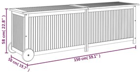 Caixa de arrumação p/ jardim c/ rodas 150x50x58cm acácia maciça