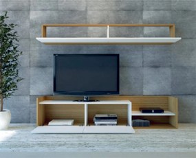 Móvel de TV Lugo – Branco e Teca – 180x37,3x40 cm + Prateleira de Pare