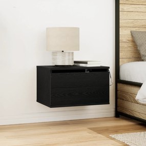 Criado-mudo vidaXL com LED montado na parede Carvalho Preto 50x36x30 c