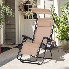 Outsunny Espreguiçadeira Dobrável Gravidade Zero com Toldo Apoio para os Braços Espreguiçadeira Reclinável com Bandeja Removível 90x67x110cm Bege