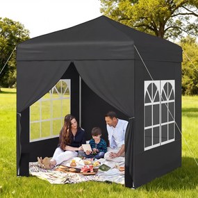 Tenda dobrável 194 x 194 cm, com 4 paredes laterais, 3 alturas ajustáveis, e 4 sacos de areia, 8 estacas, Preta