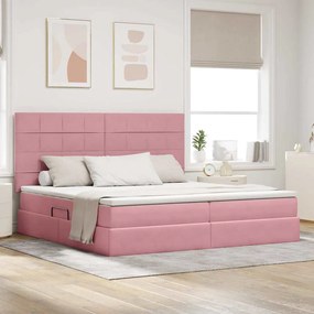 vidaXL Cama com arrumação e colchão Rosa 200 x 200 cm Veludo