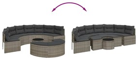 3 pcs conjunto de sofás de jardim semicircular vime PE cinzento