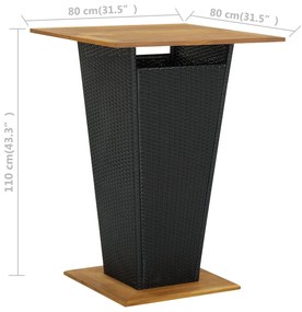 Mesa de bar 80x80x110 cm vime PE e acácia maciça preto