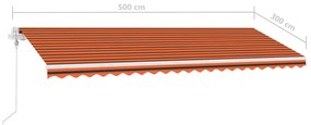 Toldo autom. LED e sensor de vento 500x300 cm laranja/castanho