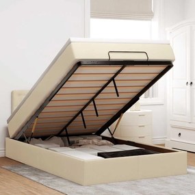 vidaXL Estrutura de cama otomana com colchão tecido creme 120x200cm
