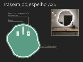Espelho LED orgânico com iluminação A35 80×81