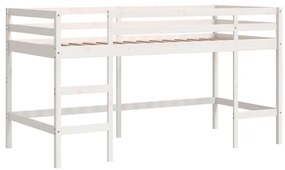 Cama alta p/ criança c/ escada 90x190 cm pinho maciço branco