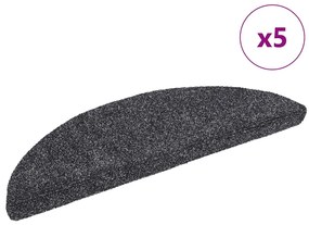 vidaXL Tapetes de escada autoadesivos 5 peças 56x17x3 cm cinza escuro semicircular