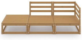 3 pcs conjunto lounge de jardim pinho maciço castanho mel