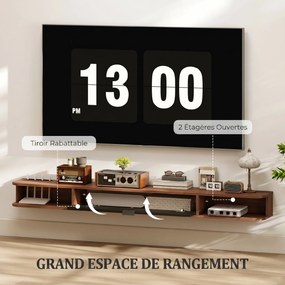 Móvel de TV Suspenso, 140 x 24 x 16 cm, Montagem na Parede, Cor Nogueira