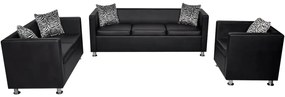 Conjunto sofás de 2 e 3 lugares + poltrona couro artific. preto