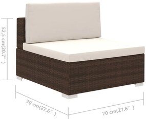 6 pcs conjunto lounge jardim c/ almofadões vime PE castanho
