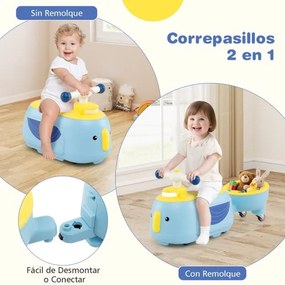 Carro andarilho de empurrar para crianças com reboque com luz, música, espaço de armazenamento e rodas macia 71 x 24 x 31 cm Azul