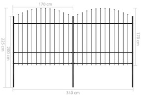 Cerca de jardim com topo em lanças (1,5-1,75)x3,4 m aço preto