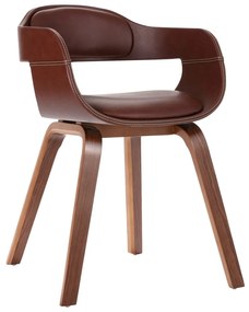 Cadeira de jantar madeira curvada e couro artificial castanho