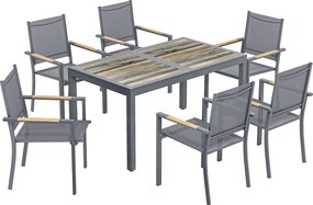 Conjunto de Mesa e Cadeiras de Jardim de 7 Peças Móveis de Jardim para Exterior com Mesa de Plástico PSPC 6 Cadeiras Empilháveis Cinza Escuro