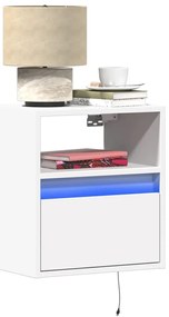 Mesas de cabeceira de parede com luzes LED 2 pcs branco