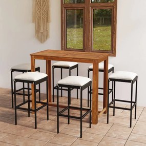 vidaXL 7 pcs conjunto de bar p/ jardim com almofadões preto