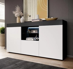 Aparador "Elma" com Luz LED - 135x73x34 cm - Preto e Branco Mate - Des