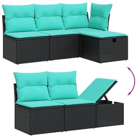 9 pcs conjunto de sofás p/ jardim c/ almofadões vime PE preto