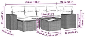 7 pcs conj. sofás jardim com almofadões vime PE cinzento-claro
