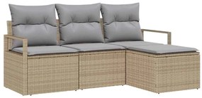 Conjunto de sofá de jardim com 4 peças e almofadas bege em rattan sint