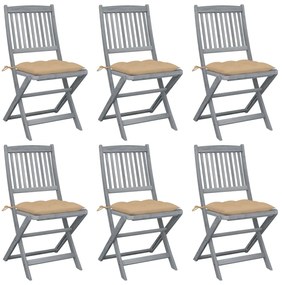 vidaXL Cadeiras exterior dobráveis c/ almofadões 6 pcs acácia maciça