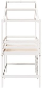 Cama alta c/ escada e telhado 90x190 cm pinho maciço branco