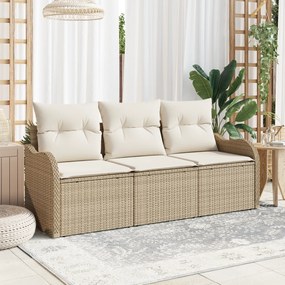 vidaXL Conjunto de Sofá de Jardim com Almofadas Bege Rattan Poliéster